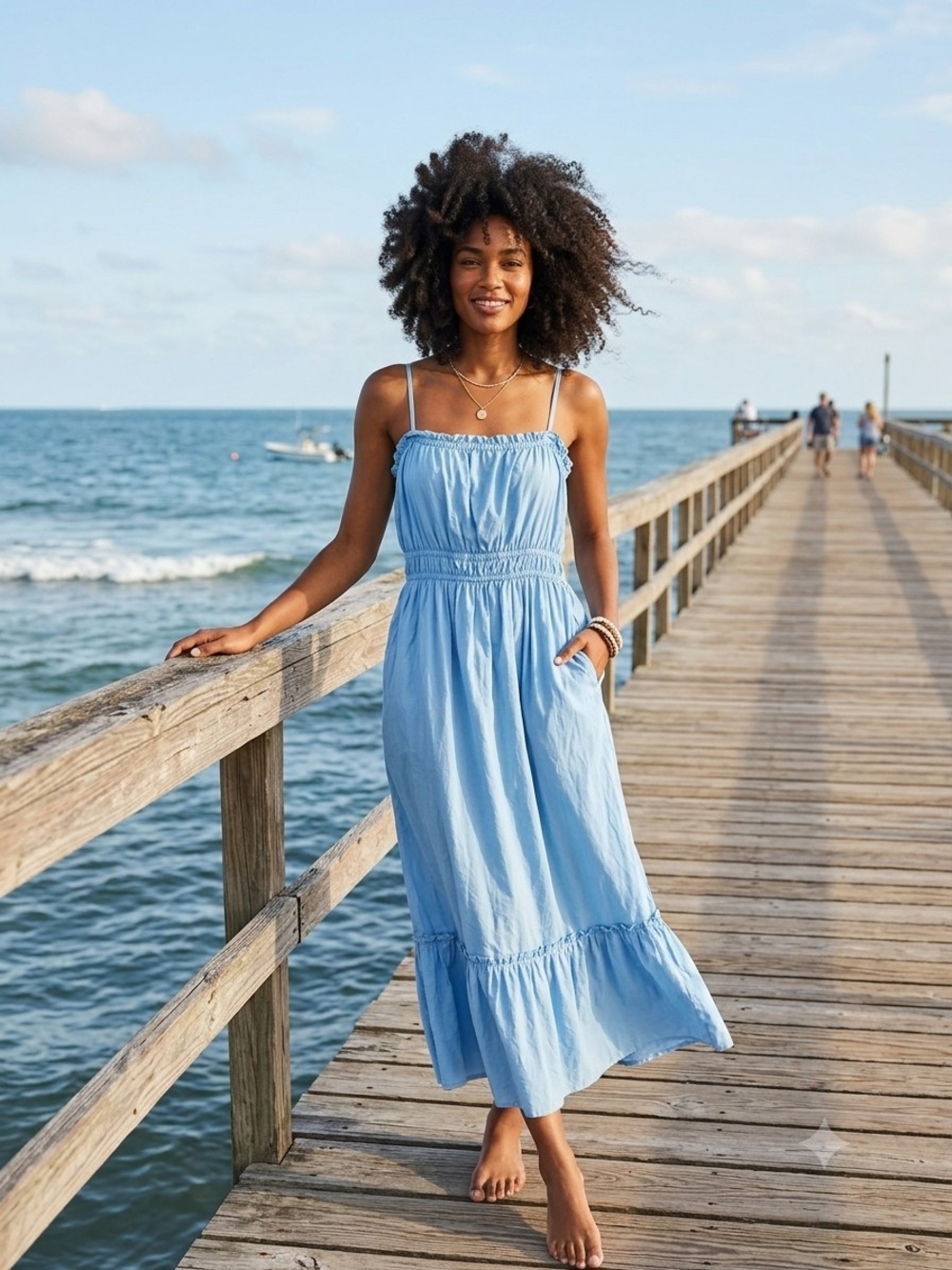 Smocked Light Blue Maxi Sundress with Spaghetti Straps